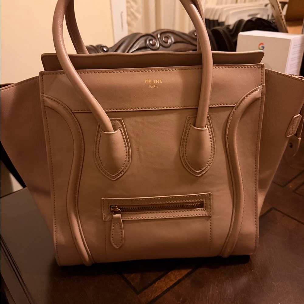 Celine Beige Leather Tote Bag